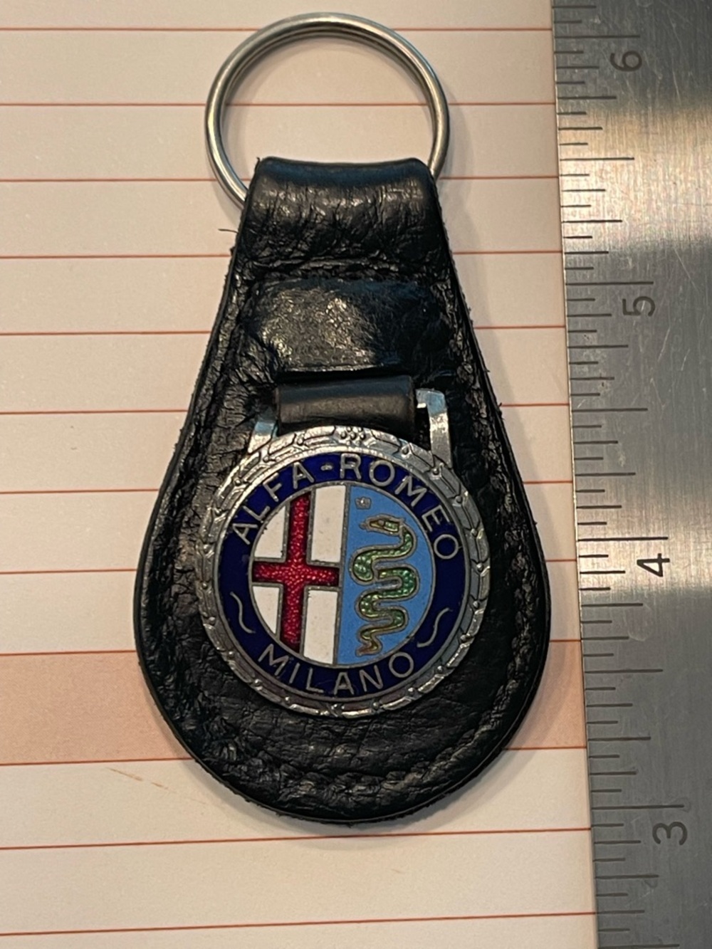 Alpha Romeo Milano Leather Keychain - Black with Enamel Crest - Picture 3 of 3